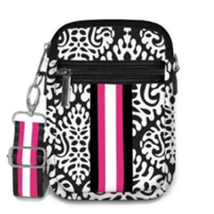 Carla Street Neoprene Everyday Crossbody Black White Damask
